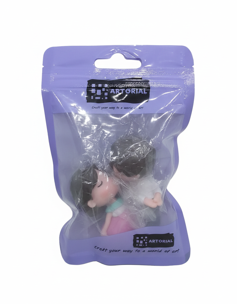 Cute Shy Couple Cake Topper Figurines – Heart Theme Boy & Girl Set | MTRC342B