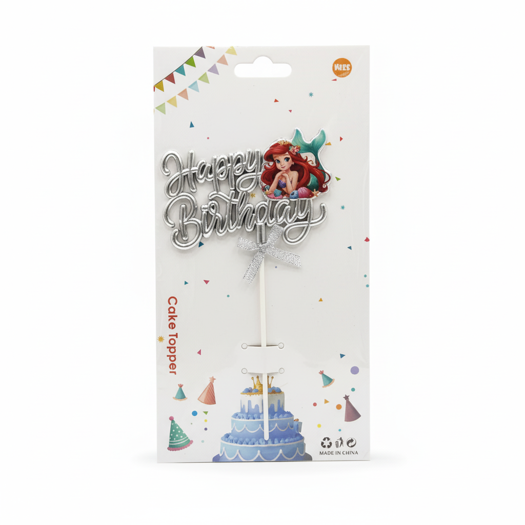 Glitter 'Happy Birthday' Cake Topper - Little Mermaid Princess Theme Decoration (TPR228)