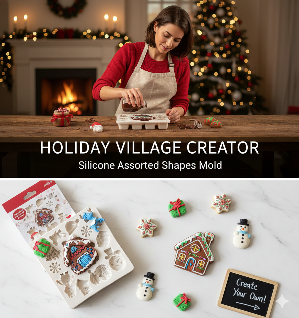 12-in-1 Christmas House, Gift, Snowman & Festive Elements Silicone Mold | FM162