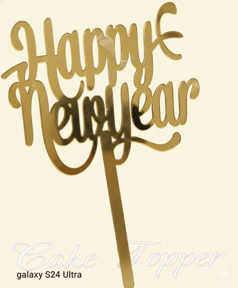 Happy New Year Gold Acrylic Cake Topper – 4.5 Inches | TPR225