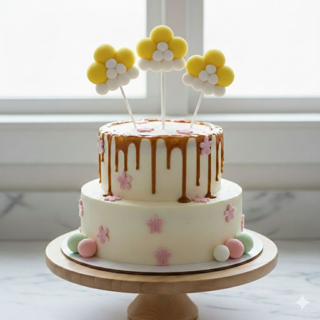 TPR006 Cute Big Pom-Pom Cake Topper Stick