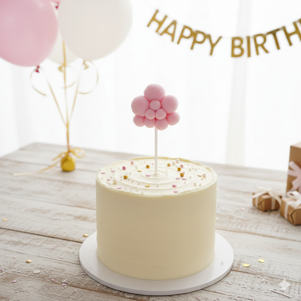 TPR008 Cute Small Pom-Pom Cake Topper Stick