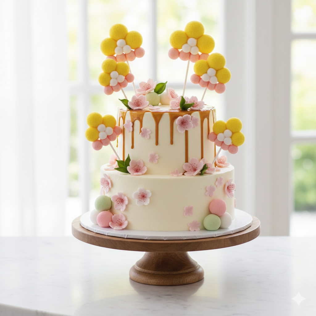 TPR006 Cute Big Pom-Pom Cake Topper Stick