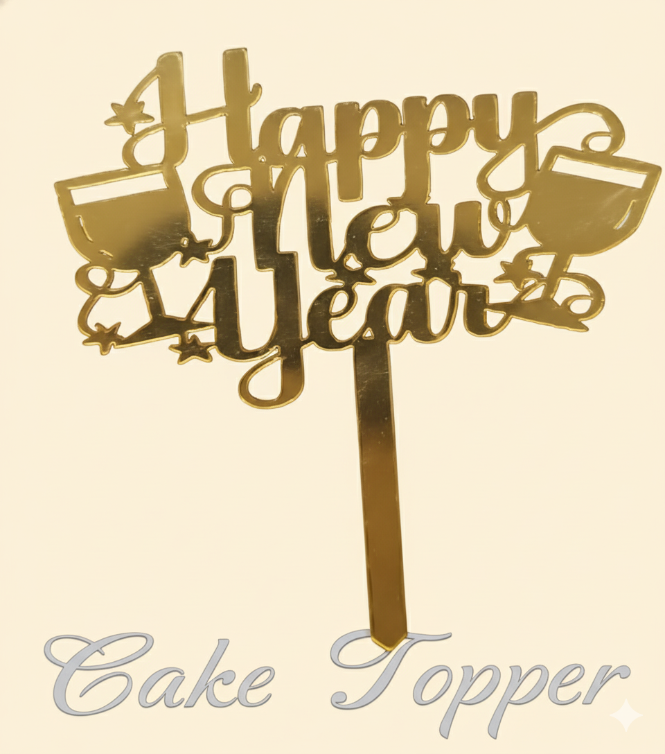 Happy New Year Gold Acrylic Cake Topper – 4.5 Inches | TPR225
