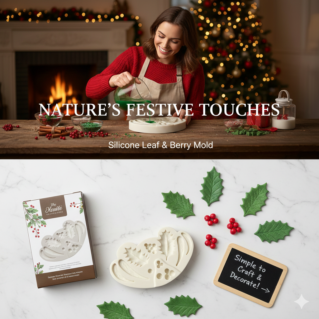 Holly Berry, Pine, & Feather/Leaf Silicone Mold – Cake Decorating & Crafts | FM152