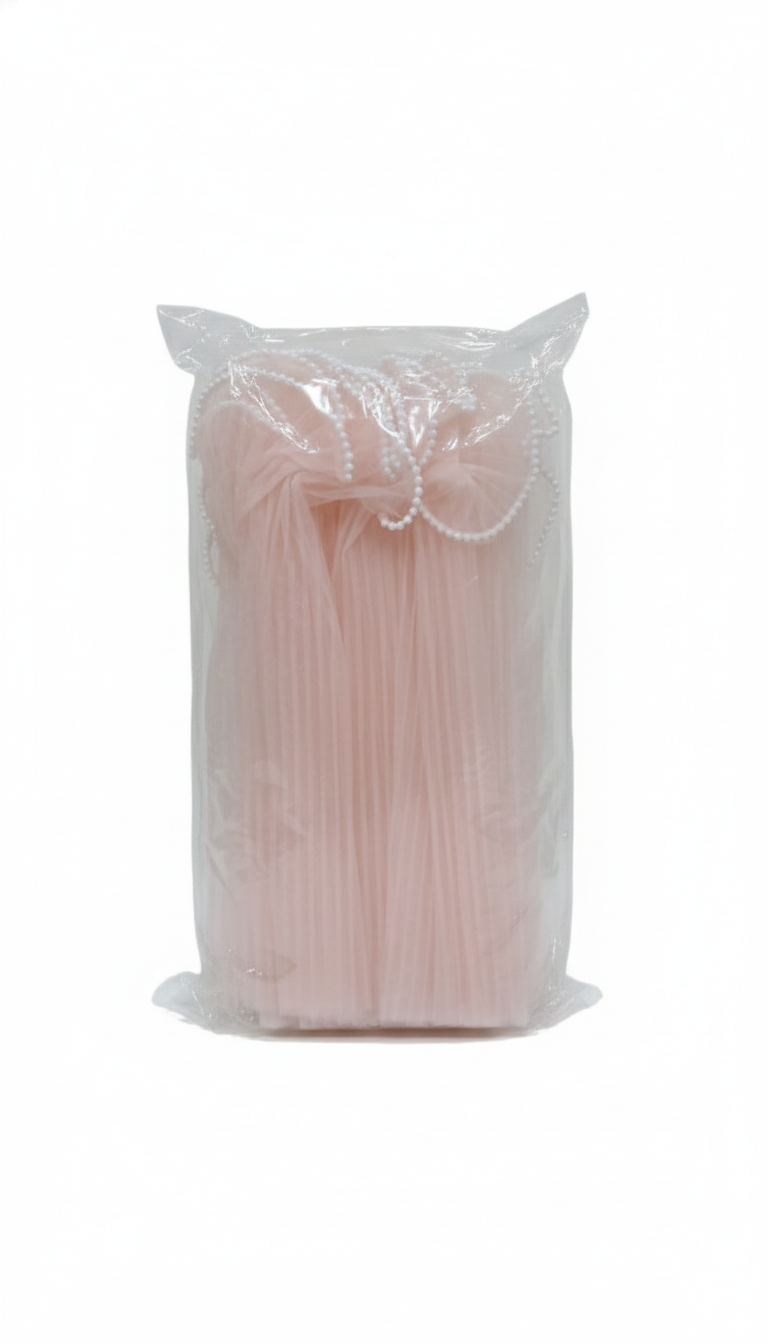 🎀 Elegant Pleated Tulle Fabric Roll (3 Meter) with Pearl Trim  TPR232