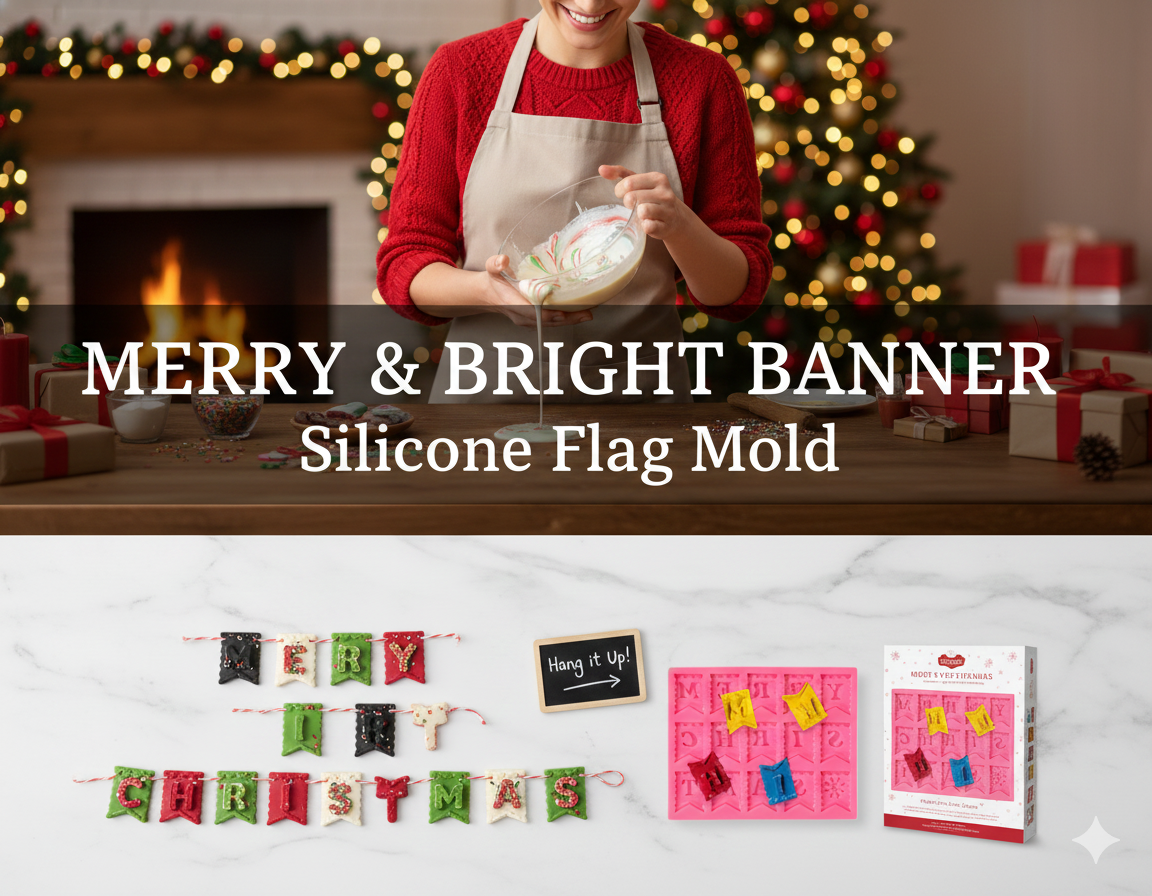 MERRY CHRISTMAS" Letter Banner Flag Silicone Mold – Cake Toppers | FM167