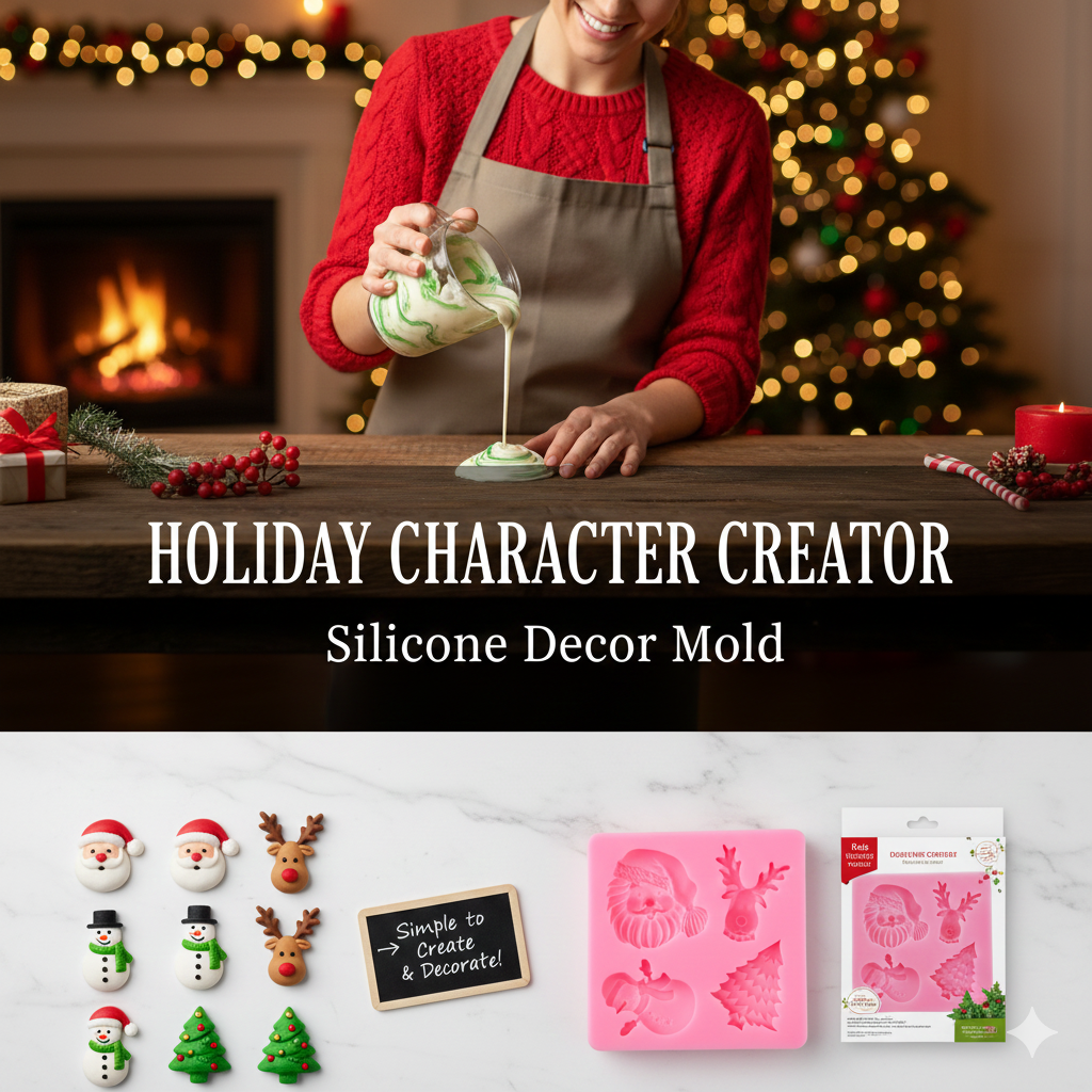 4-in-1 Christmas Santa, Reindeer, Snowman & Tree Silicone Mold – Cake Toppers | FM154