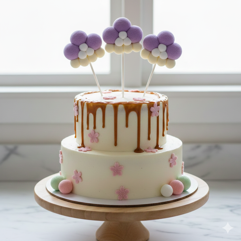 TPR006 Cute Big Pom-Pom Cake Topper Stick