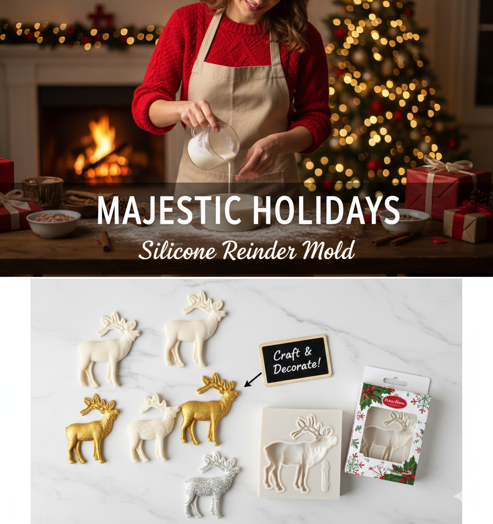 Detailed Reindeer (Caribou) & Signpost Silicone Mold – Christmas Cake Topper & Crafts | FM159