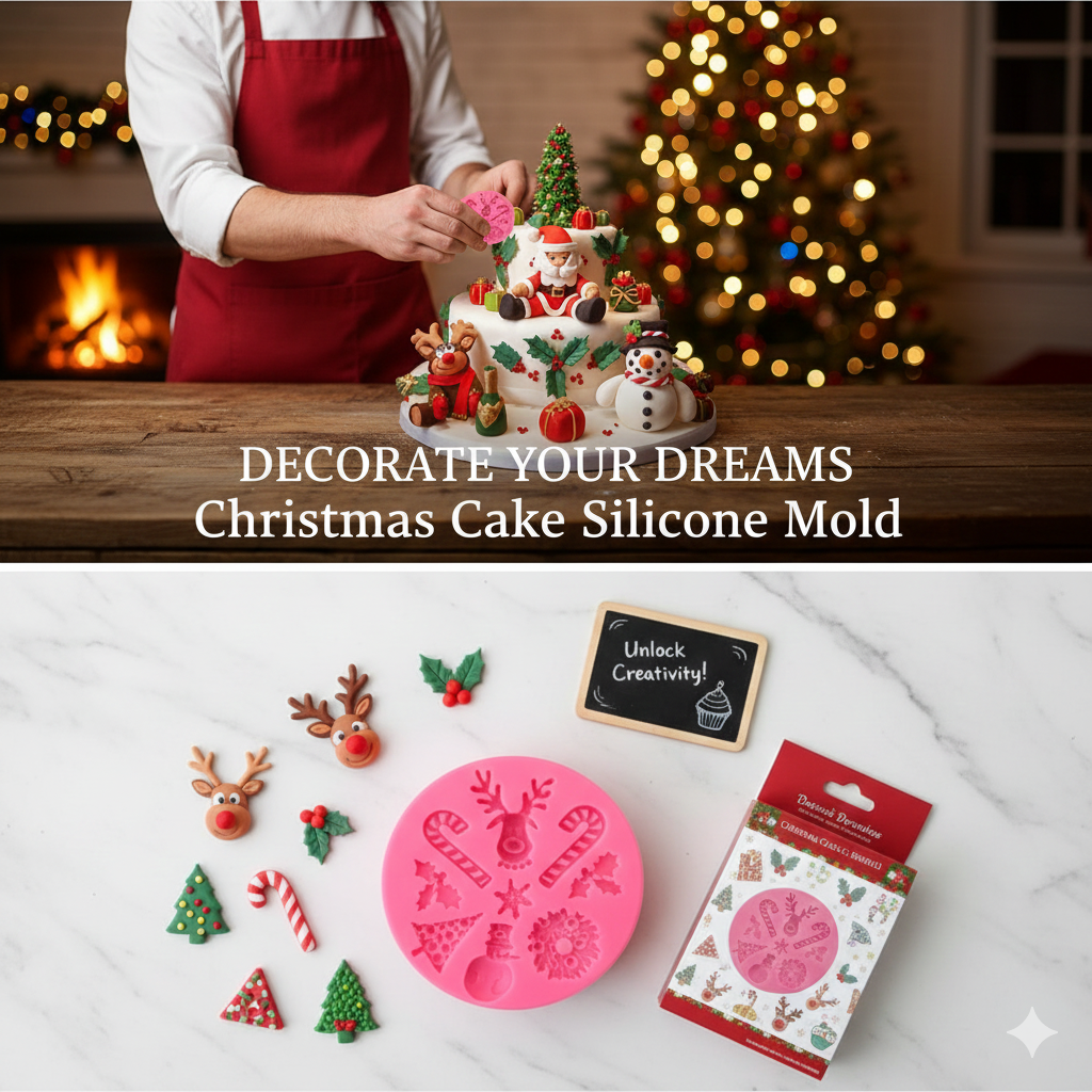 7-in-1 Christmas Reindeer, Candy Cane, Wreath & Holly Silicone Mold | FM165