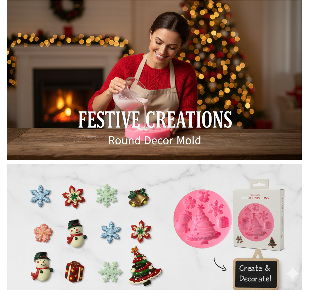 6-in-1 Christmas Tree, Snowman & Snowflake Silicone Mold – Fondant & Chocolate | FM149