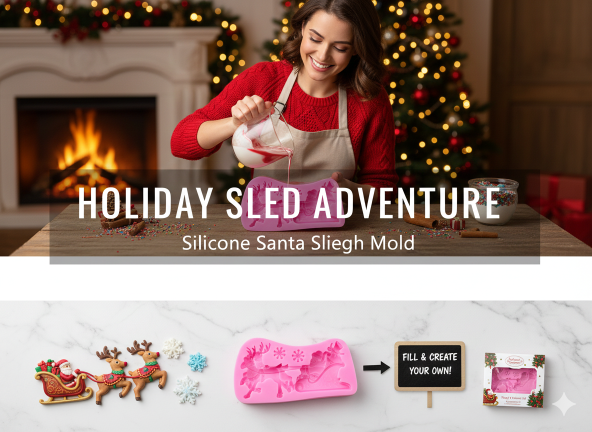 Santa Claus Sleigh & Reindeer Silicone Mold – Full Christmas Scene Topper | FM157