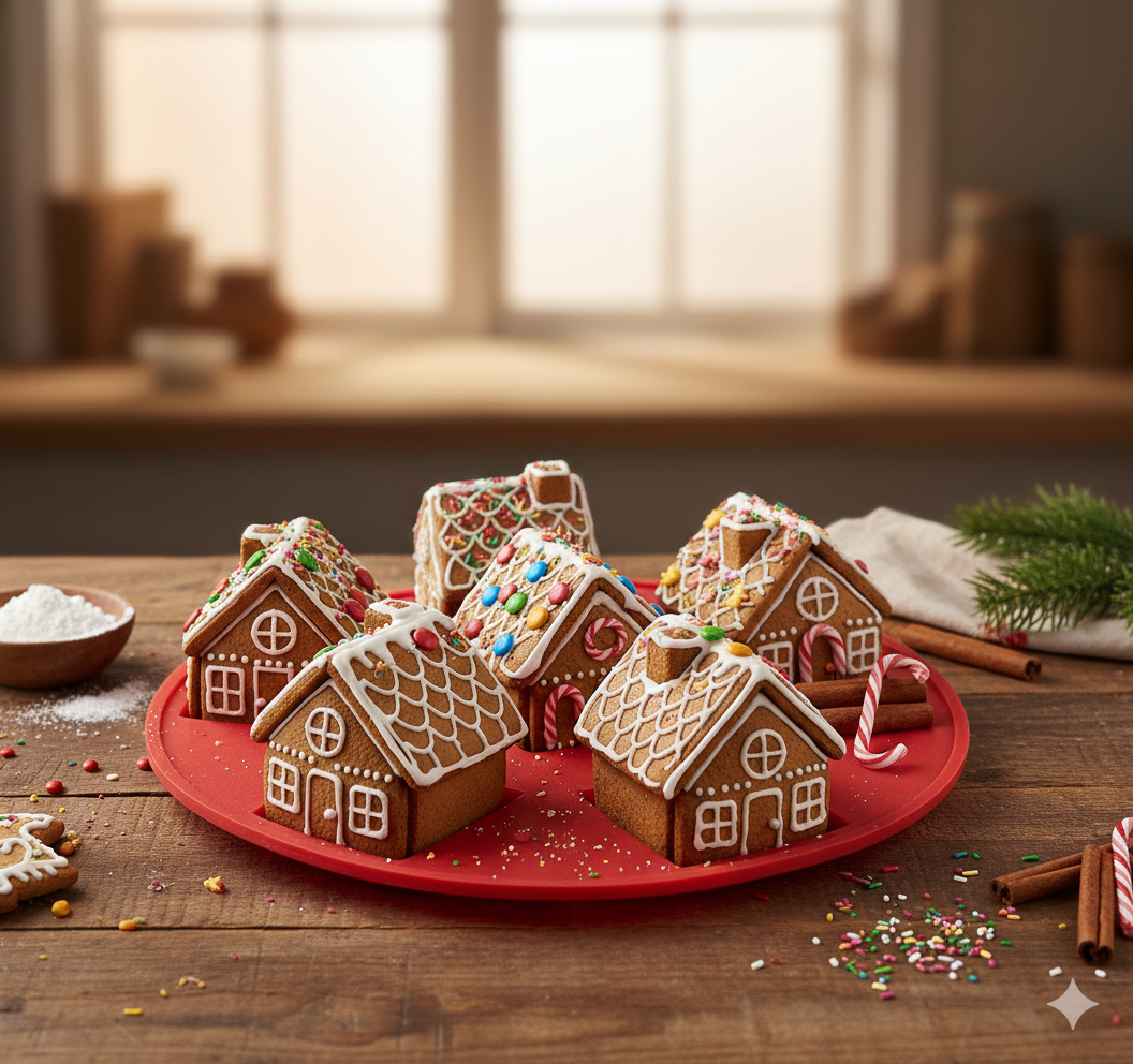 Mini Gingerbread House Silicone Mold – CM234  | 6-Cavity Village Design
