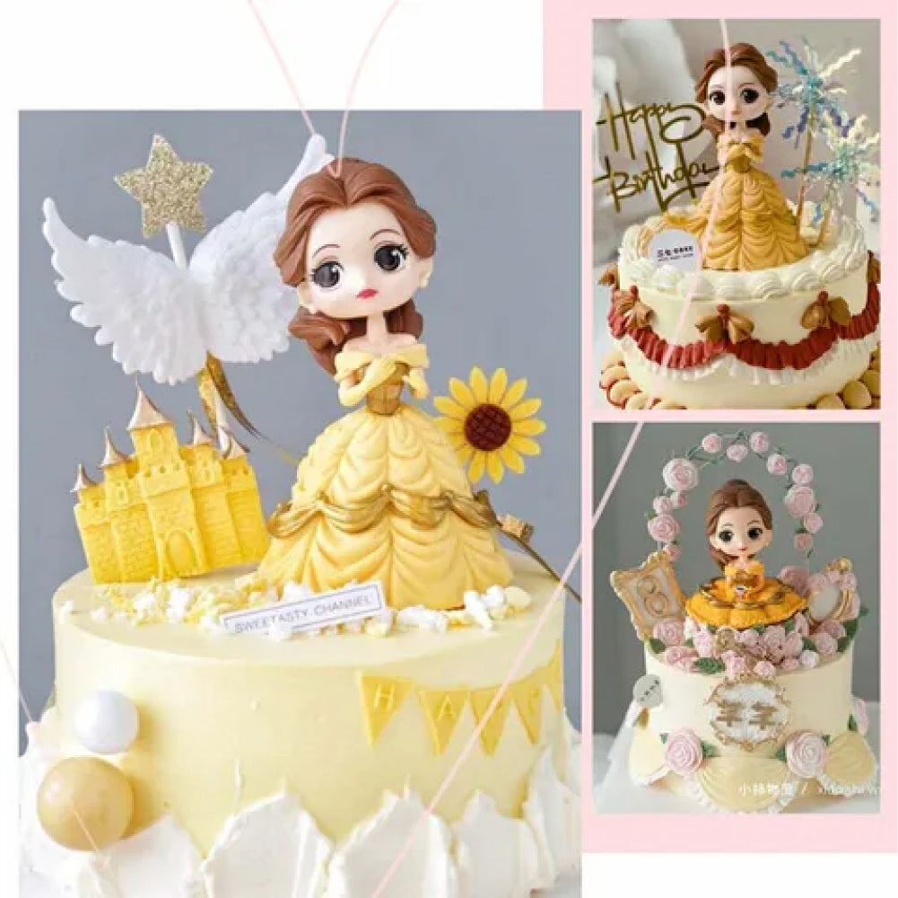 Girl With Yellow Gown Miniature Cake Toy Topper placed on cake for decoration reference