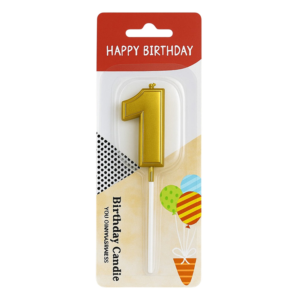 Close-up of Golden Number 0 Candle in packaging on white background