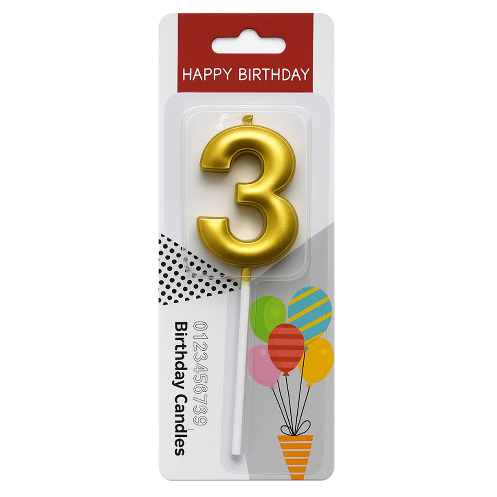 Close-up of Golden Number 0 Candle in packaging on white background