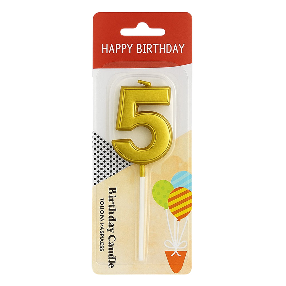 Close-up of Golden Number 0 Candle in packaging on white background