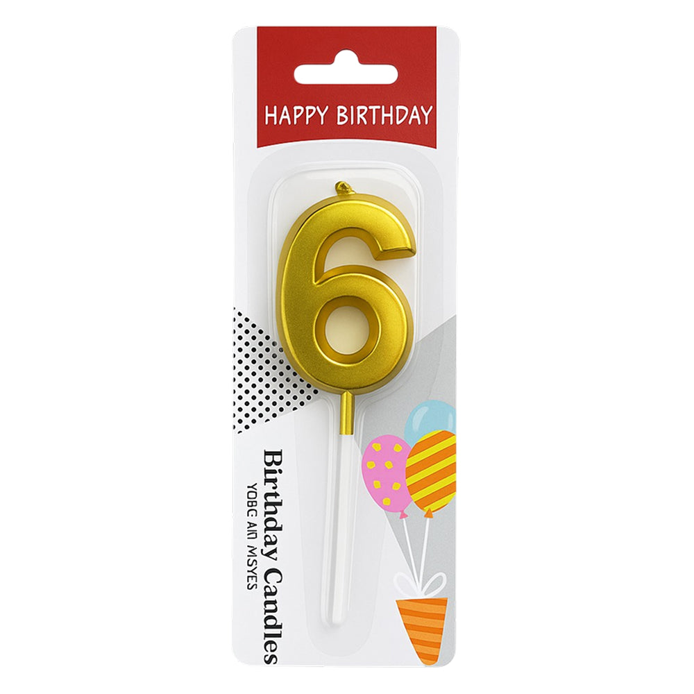 Close-up of Golden Number 0 Candle in packaging on white background