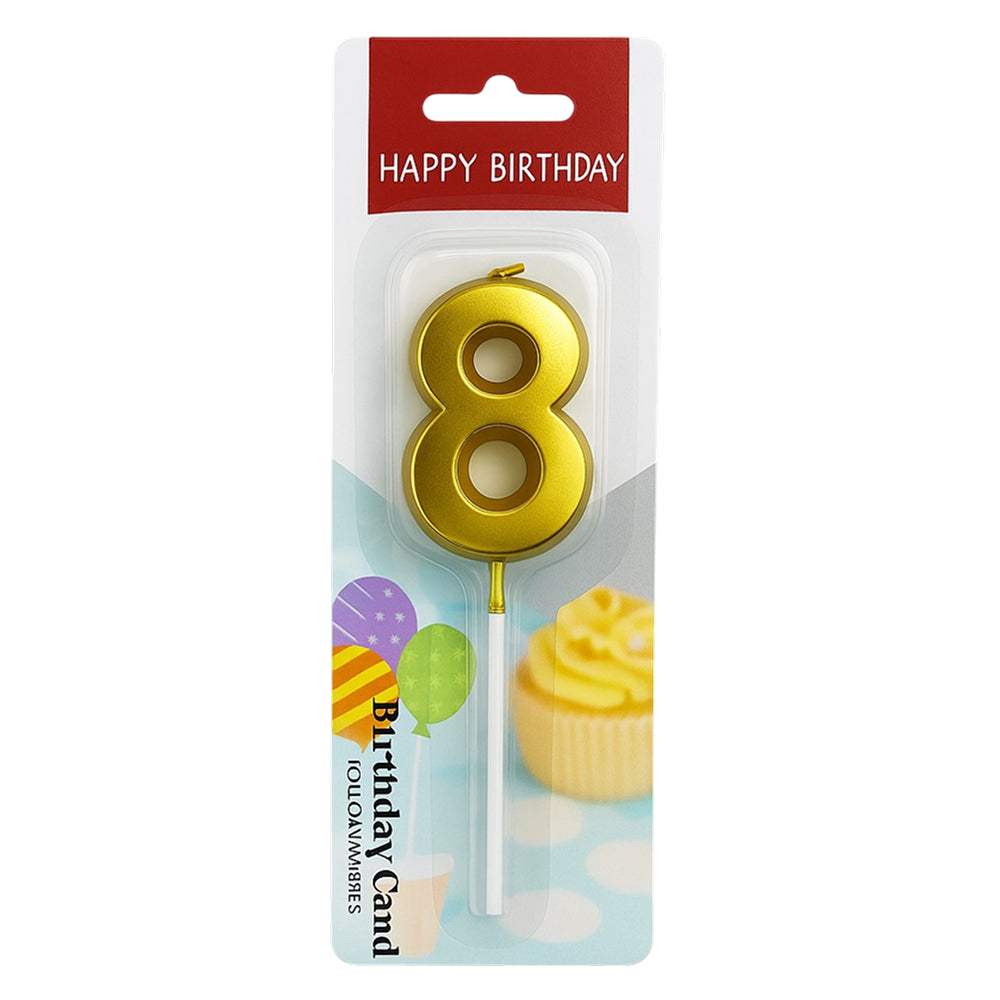 Close-up of Golden Number 0 Candle in packaging on white background
