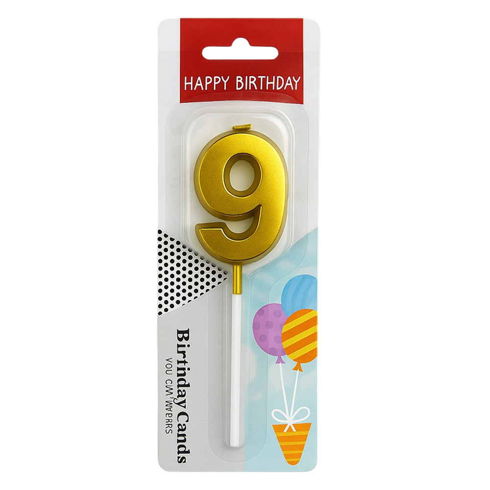 Close-up of Golden Number 0 Candle in packaging on white background