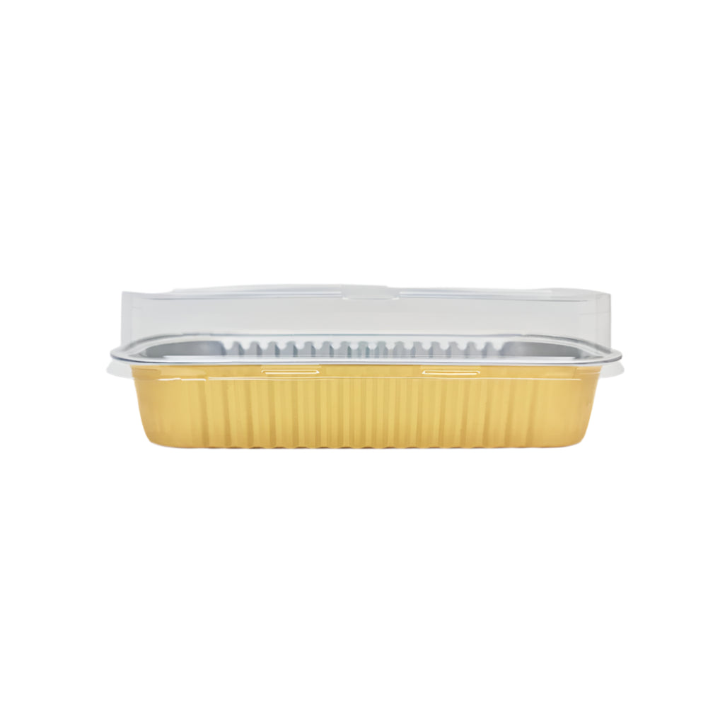 Golden Rectangular Foil Containers With Lid on a white background