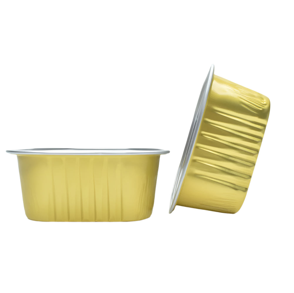 Golden Square Foil Containers, one placed sideways on the side of the other, on a white background.