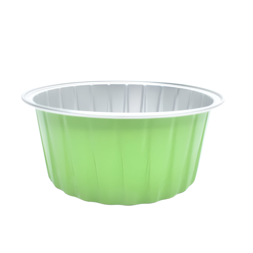 Green Round Foil Containers on a white background.