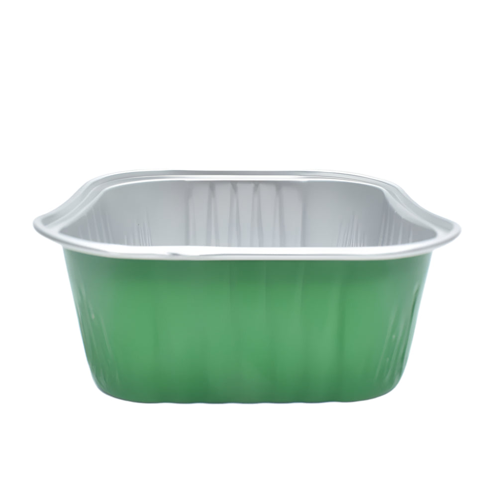 Green Square Foil Containers on a white background.