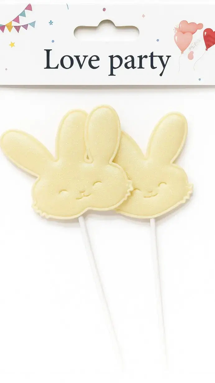 Ivory Bunny Cake Topper Set – Cute Glitter Rabbit Picks for Cakes | TPR210