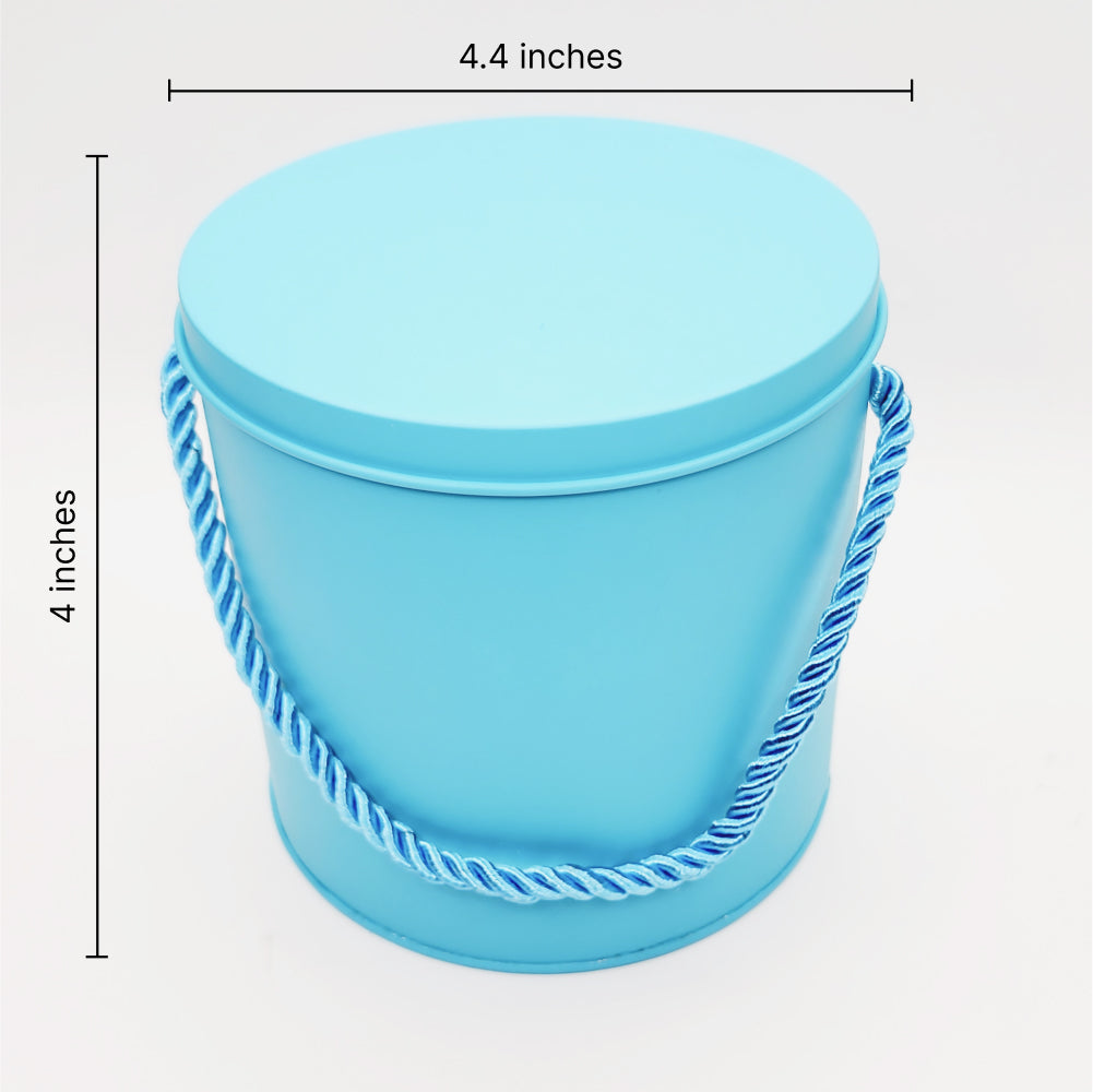 Dimensions of Hanging Rope Cake Tin Blue displayed on a white background for easy reference.