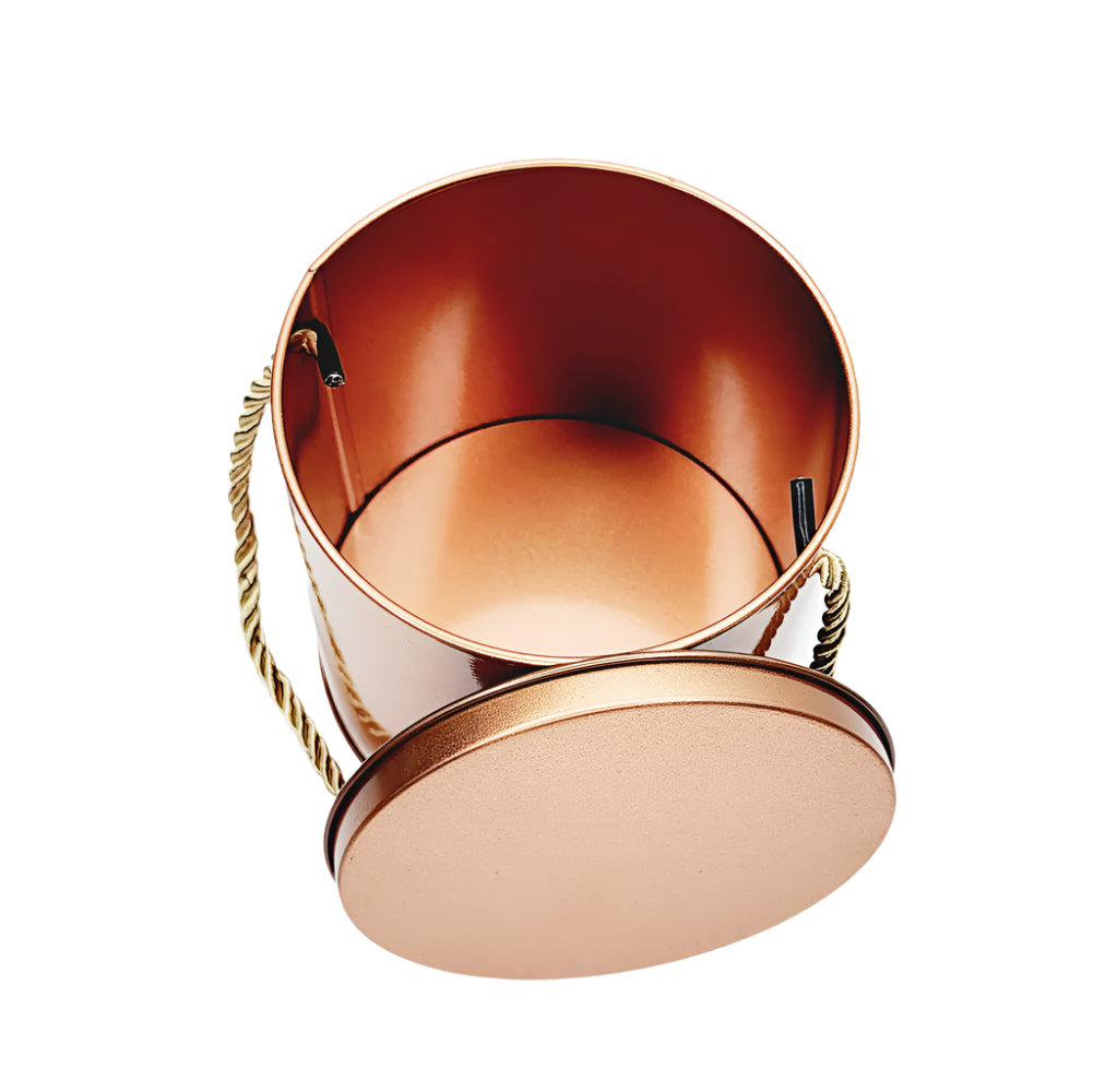 Hanging Rope Cake Tin Bronze with lid shown at a slant angle on a white background for a detailed view.