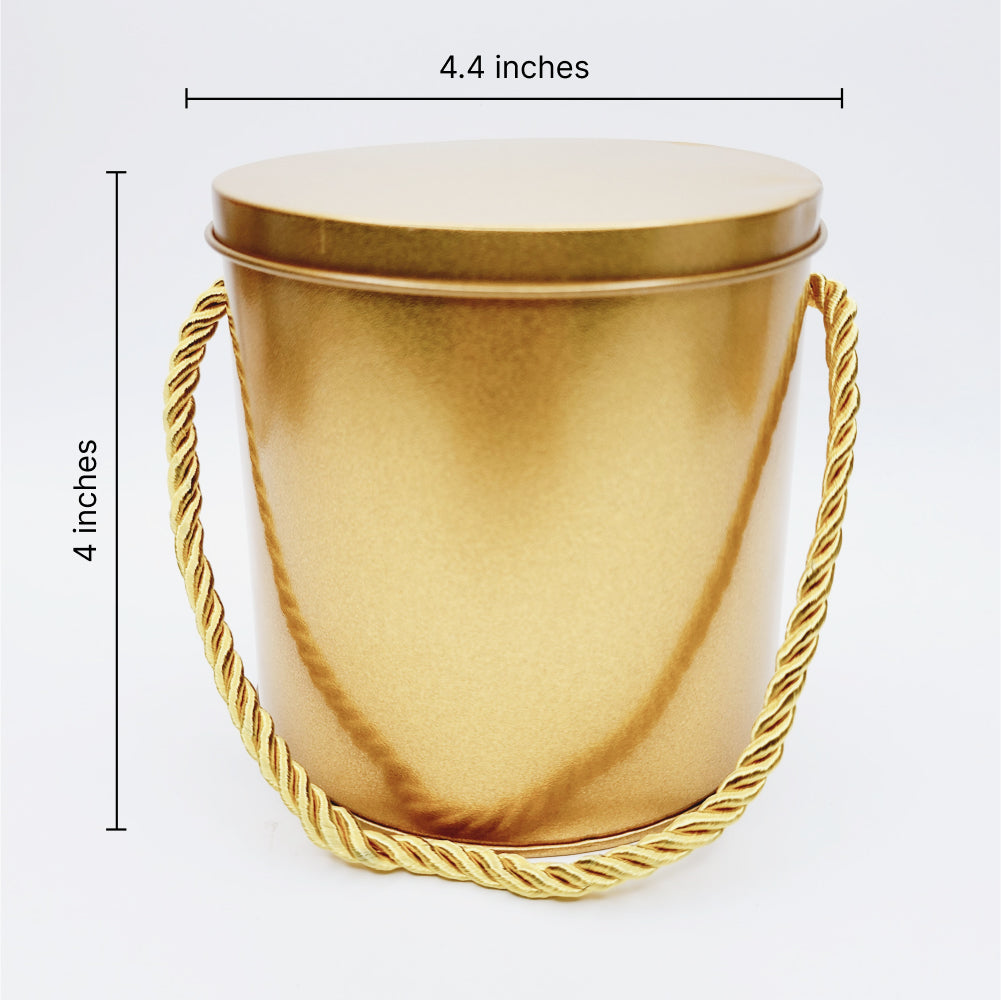 Dimensions of Hanging Rope Cake Tin Golden displayed on a white background for easy reference.