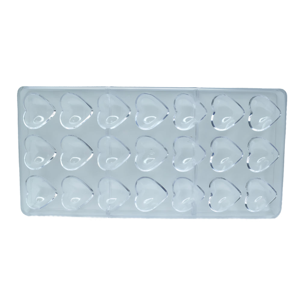 Heart Shaped Polycarbonate Chocolate Mold displayed on a clear white background for precise viewing of its shape and features.