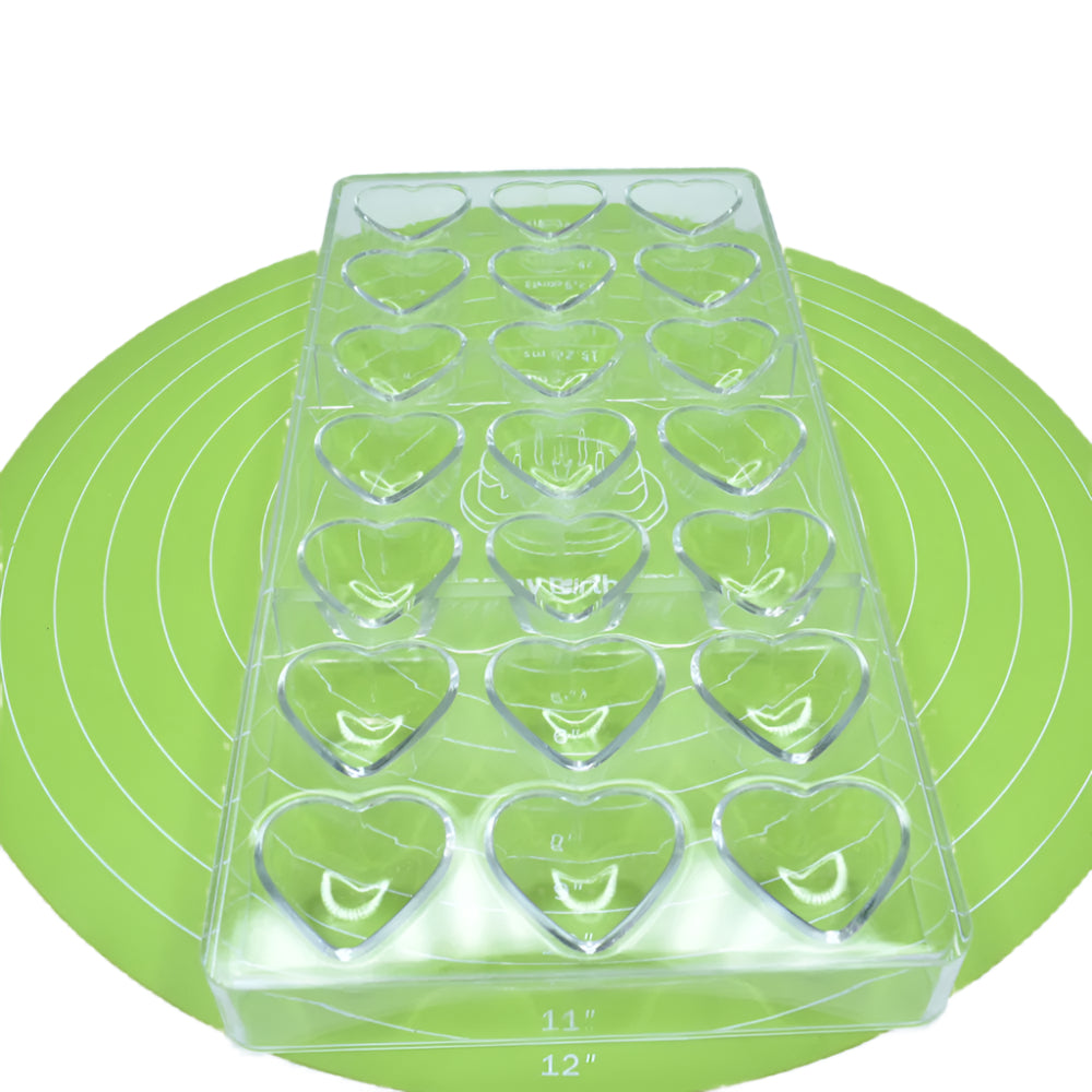 Close-up view of the Heart Shaped Polycarbonate Chocolate Mold highlighting its intricate design and detailing.