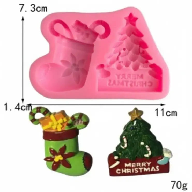 FM148 Christmas Stocking & Tree Silicone Mold – Fondant, Chocolate & Resin Craft