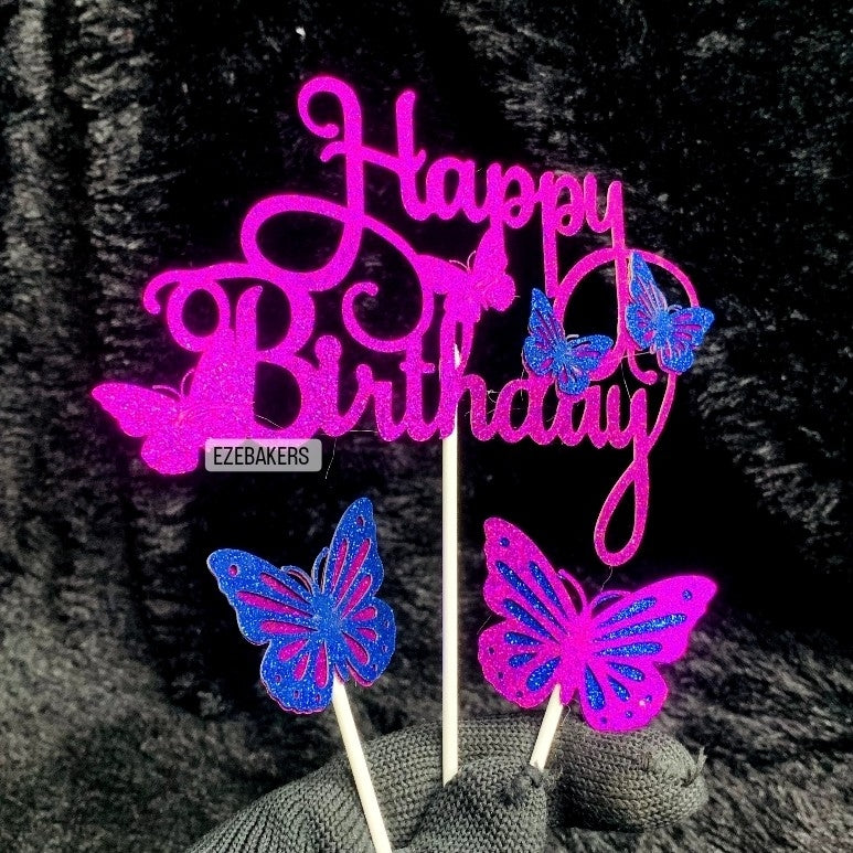 Happy Birthday Topper Glitter With Butterflies TPR087