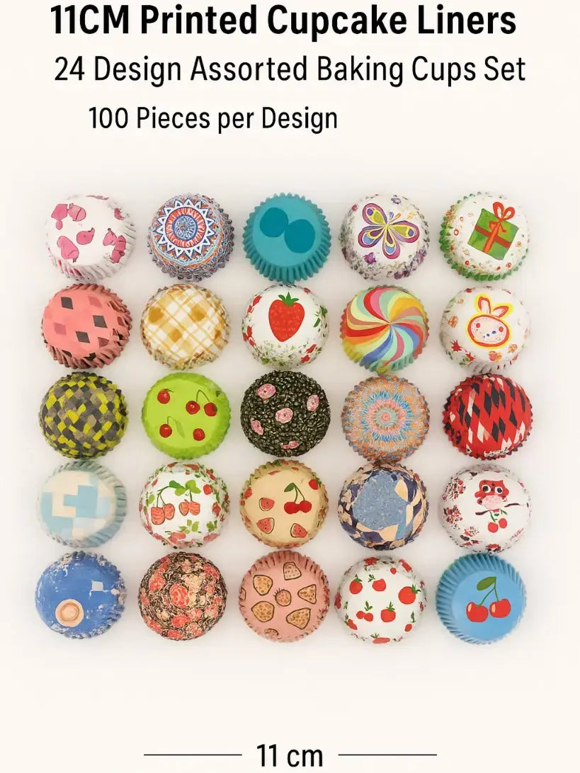 CL003 – 11CM Printed Cupcake Liners | 24 Design Assorted Baking Cups Set