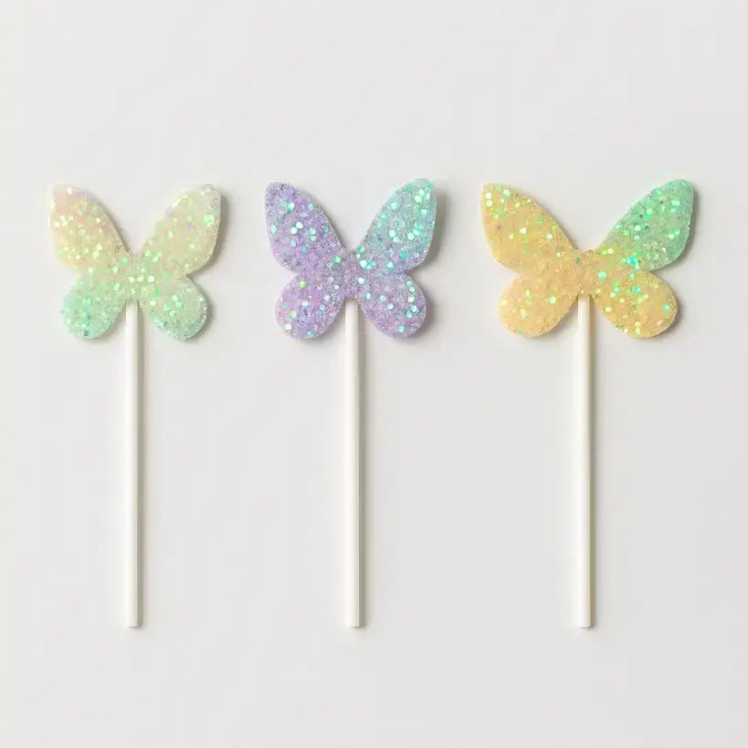 Glitter Butterfly Cake Topper Set – Rainbow Pastel Party Picks TPR208C