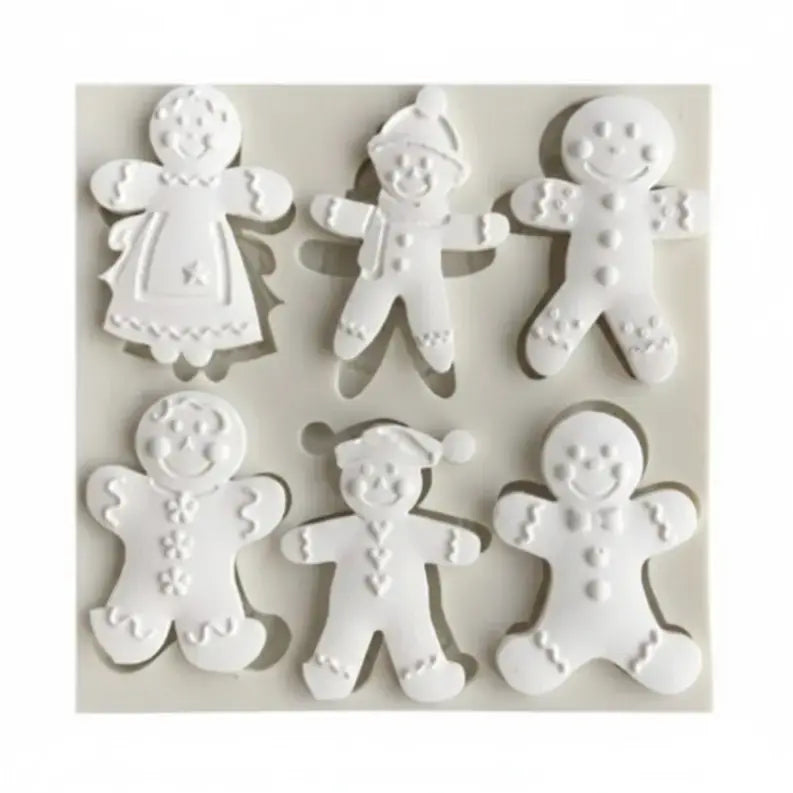6-Cavity Christmas Gingerbread People Silicone Mold – Fondant & Candy Decor | FM151