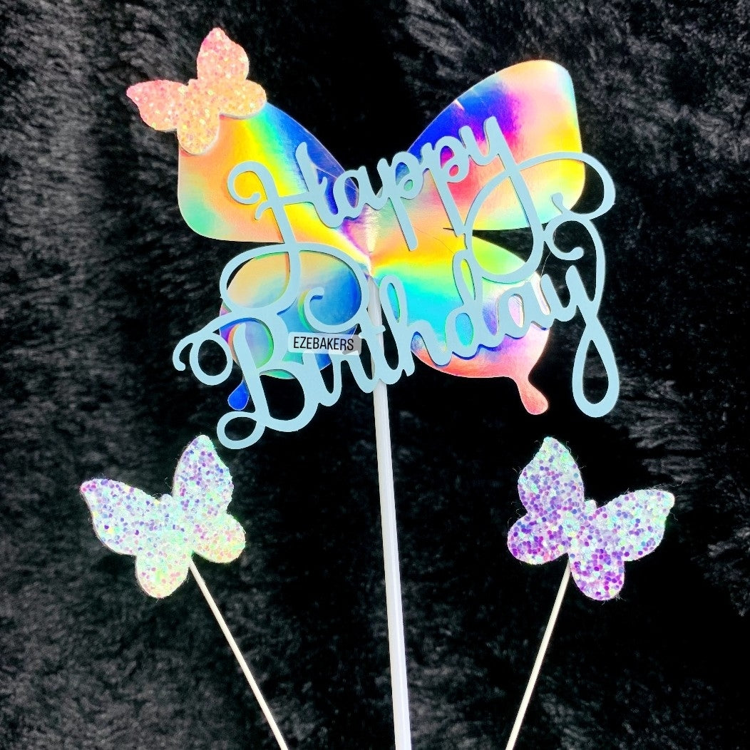 3 Piece Pink Happy Birthday Topper Butterfly TPR100
