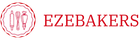Ezebakers red baking tools logo with rolling pin, whisk, and piping bag – bakery branding for cake decorating tools and bakeware
