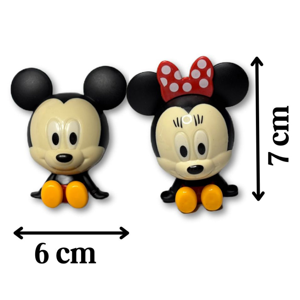 Mickey Mouse and Minnie Mouse Miniature set, showcasing their sizes, perfect for cake topper, parties, and cartoon and Disney themed cake celebrations
