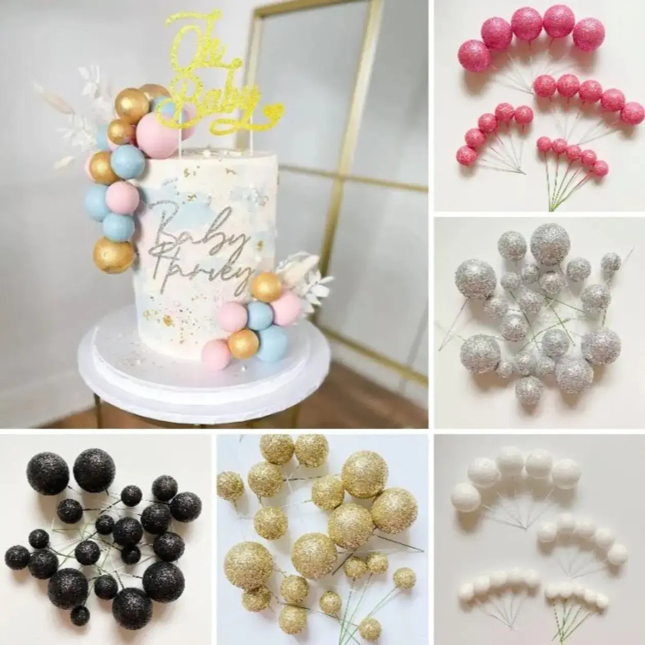 Red Glitter Faux Ball Toppers for Cake Decoration TPR070