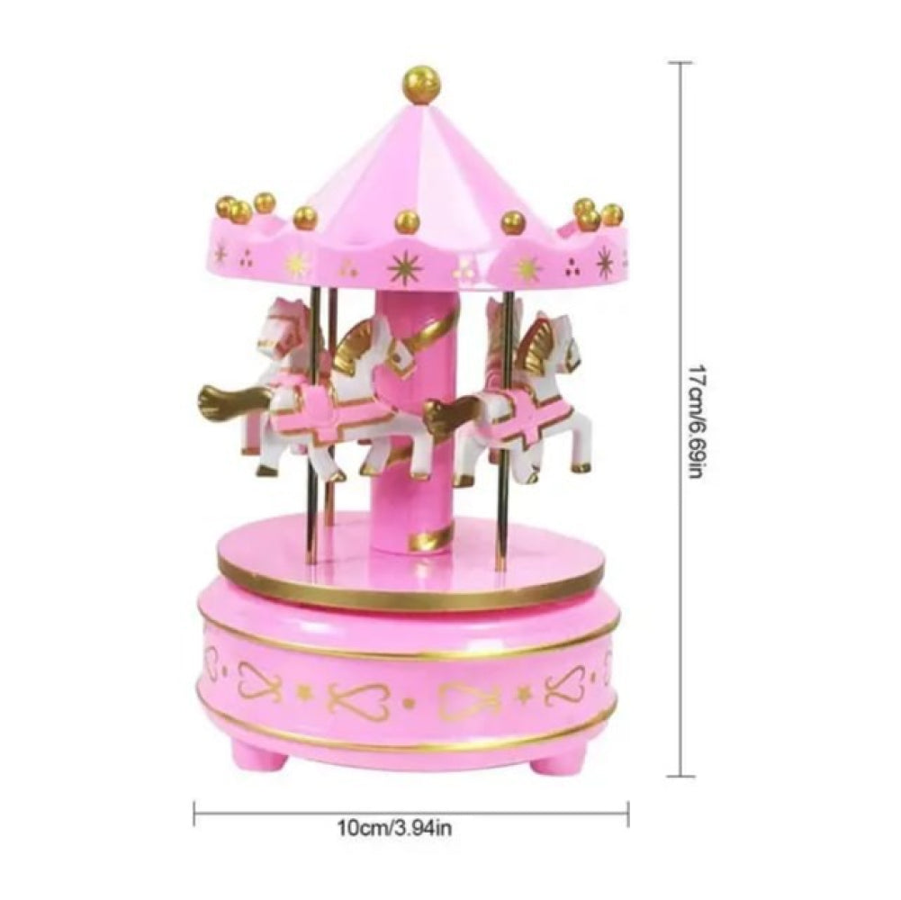 Angled zoomed-in view of Pink Carousel Cake Topper showing full size on white background