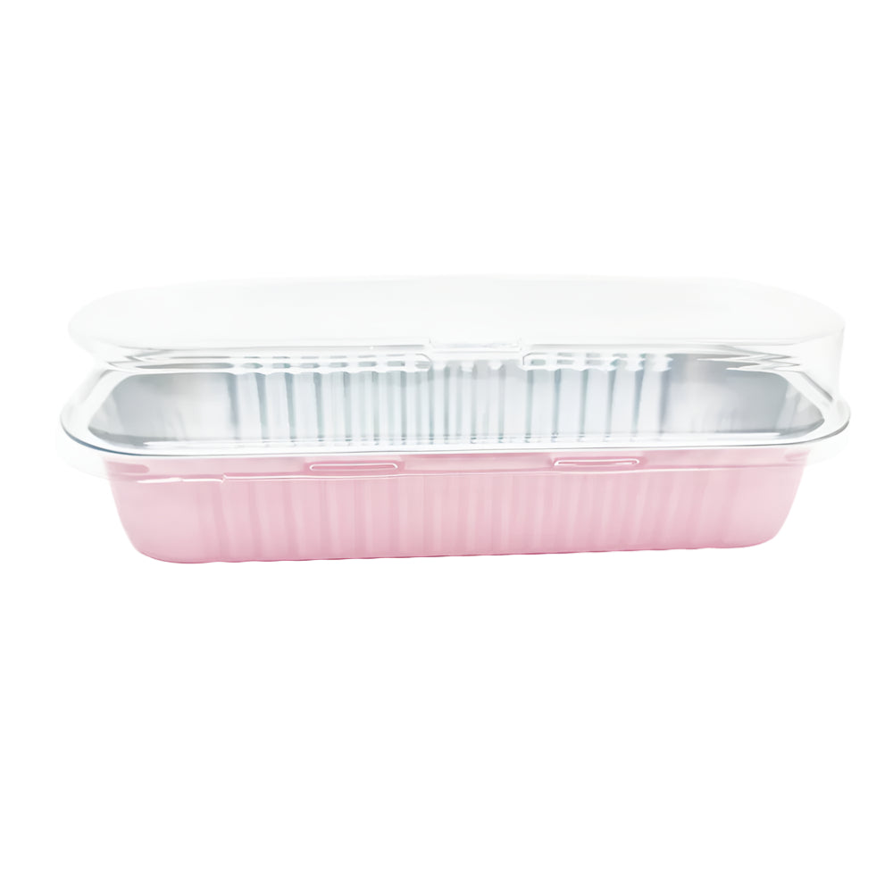 Pink Rectangular Foil Containers With Lid on a white background