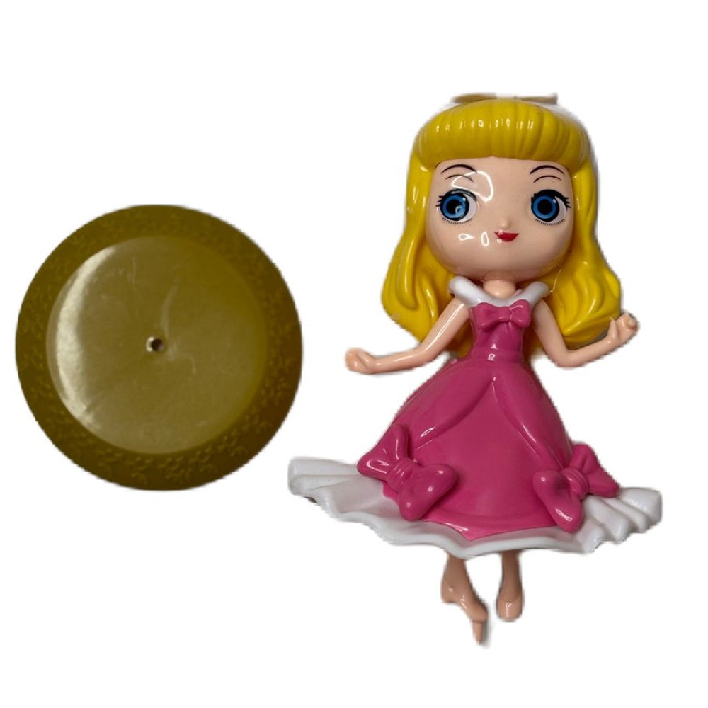 Close-up of Pink with White Frock Doll Cake Topper on white background