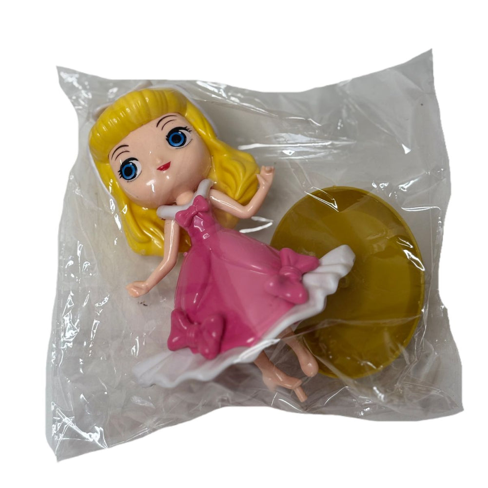 Pink with White Frock Doll Cake Topper in packaging on white background