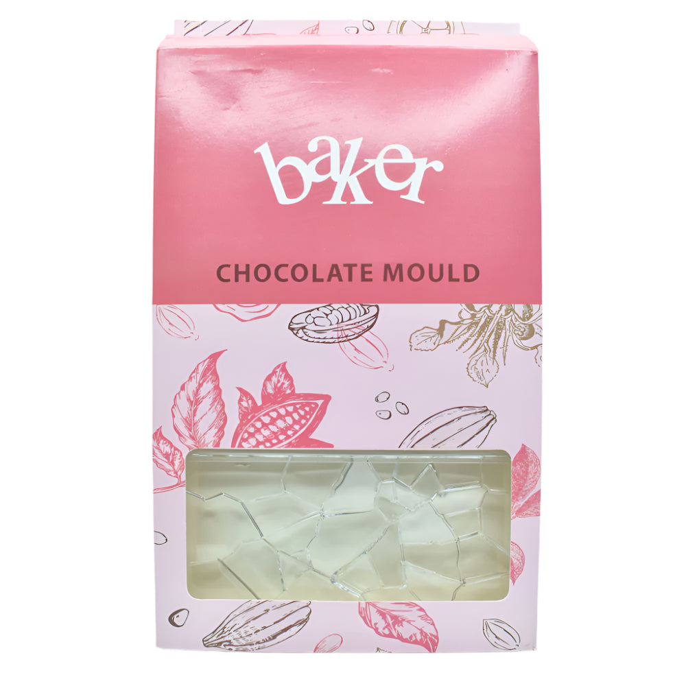 Polycarbonate Chocolate Bar Mold in its packaging displayed on a white background for a clear view.