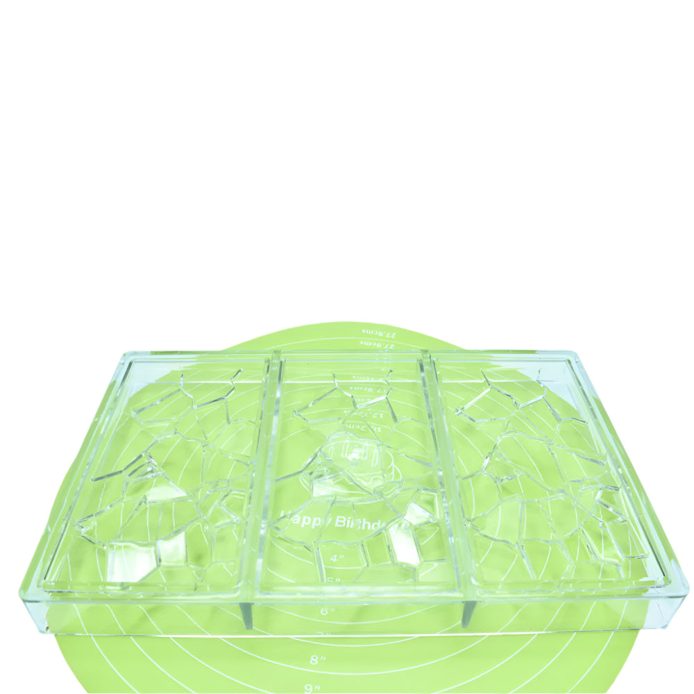 Polycarbonate Chocolate Bar Mold placed on a green baking mat against a white background for a detailed view.